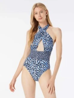 MICHAEL Michael Kors Cross Front Halter One Piece Swimsuit - Wildcat