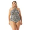 MICHAEL Michael Kors Plus Size Shirred Cross Front One Piece Swimsuit - Leopard -Beach Fit Fashion MP9A104 261