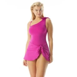 Coco Contours Rosaline One Shoulder Sarong Bra Sized One Piece Swimsuit - Keepsake -Beach Fit Fashion T32068 522 alt02