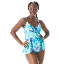 Coco Contours Diamond Wrap Bra Sized Underwire Tankini Top- Sorrento Coastal Floral