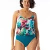 Coco Contours Amaris V-Neck Bra Sized One Piece Swimsuit - Watercolor Leaf -Beach Fit Fashion T51078 970 R