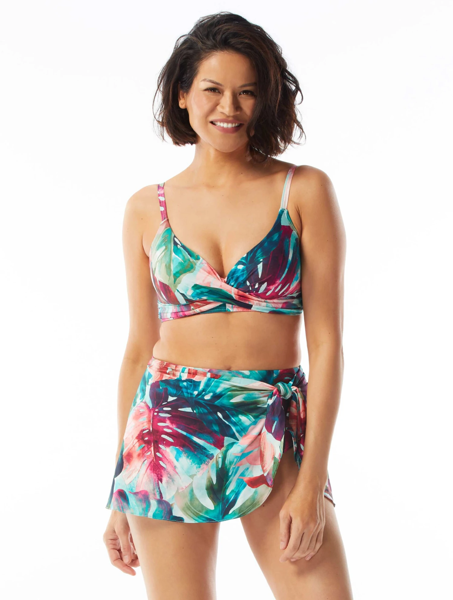 Coco Contours Diamond Wrap Bra Sized Underwire Bikini Top - Watercolor Leaf 3 Coco Contours Diamond Wrap Bra Sized Underwire Bikini Top - Watercolor Leaf