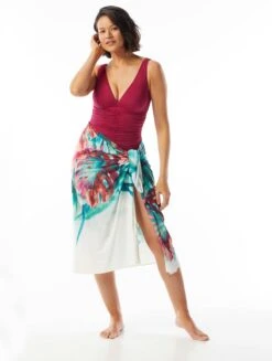 Coco Contours Topaz Convertible Oversize Sarong Cover Up - Watercolor Leaf