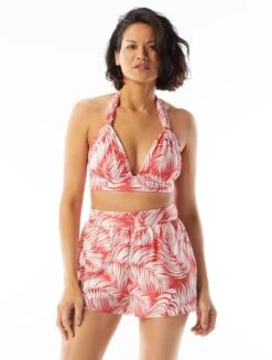 Coco Contours Athena Draped Halter Bra Sized Bikini Top - Feather Palm