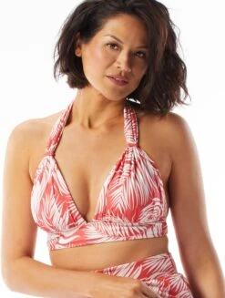 Coco Contours Athena Draped Halter Bra Sized Bikini Top - Feather Palm -Beach Fit Fashion T52101 613 alt02 R