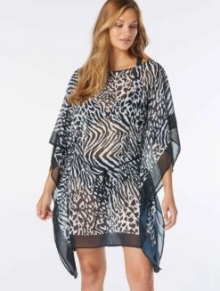 Coco Contours Graceful Chiffon Caftan Cover Up - Wild Kingdom