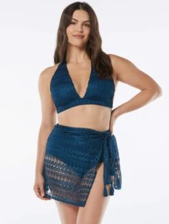 Coco Contours Athena Draped Halter Bra Sized Bikini Top - Crochet