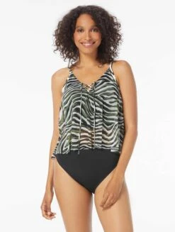 Coco Reef Femme Bra Sized Mesh Layer Underwire Tankini Top - Wild Zebra
