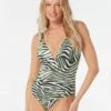 Coco Reef Astra Bra Sized Plunge Underwire One Piece Swimsuit - Wild Zebra