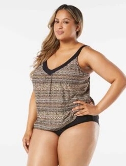 Coco Reef Core V-Neck Bra Sized Underwire Tankini Top - Ikat Stripe -Beach Fit Fashion U30382 006 alt03 R