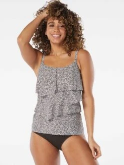 Coco Reef Aura Ruffle Bra Sized Underwire Tankini Top - Native Cheetah