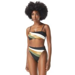 Vince Camuto Gold Shimmer Blocked Square Neck Bikini Top - Gold Shimmer