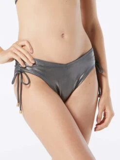 Vince Camuto Shirred V Bikini Bottom - Metallic Shimmer