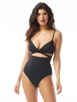 Vince Camuto Wrap One Piece Swimsuit - Jet Set Solids