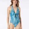 Vince Camuto Tie Front Halter One Piece Swimsuit - Nile Boa 1 Vince Camuto Tie Front Halter One Piece Swimsuit - Nile Boa -Beach Fit Fashion V22710 442