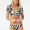Vince Camuto Cropped Short Sleeve Bikini Top - Optic Zebra