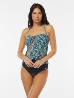 Vince Camuto Draped Bandeau Tankini Top - Abstract Animal -Beach Fit Fashion V28516 408 alt02