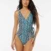 Vince Camuto Surplice Wrap Tie One Piece Swimsuit - Abstract Animal