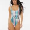 Vince Camuto High Leg Cut Out One Piece Swimsuit - Sunbeam Stripe -Beach Fit Fashion V29769 970