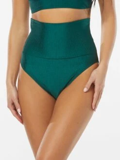 Vince Camuto Ribbed Roll-Over High Waist Bikini Bottom - Rib Texture