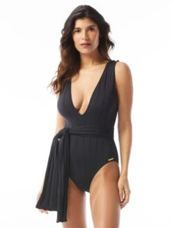 Vince Camuto Plunge V-Neck One Piece Swimsuit - Ripple Effect
