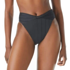 Vince Camuto Ribbed High Leg Twist Front Bikini Bottom - Ripple Effect