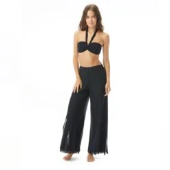 Carmen Marc Valvo Double Layer Wide Leg Mesh Cover Up Pants- Marche De Solids