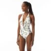 Carmen Marc Valvo Deep V-Neck Halter One Piece Swimsuit - Castello Scroll -Beach Fit Fashion c2g094 100