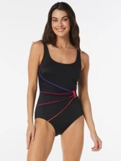 Roxanne Bra Sized Draped Sash One Piece Swimsuit - Solids