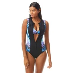 Beach House Sport Thrive Sleeveless Zip Front One Piece Swimsuit - Tie Dye For -Beach Fit Fashion h41958 004 alt02