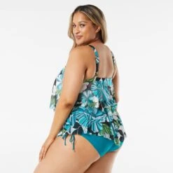 Beach House Swim Plus Size Portia Mesh Layer Tankini Top - Deco Garden 13 Beach House Swim Plus Size Portia Mesh Layer Tankini Top - Deco Garden -Beach Fit Fashion hw06068 001 alt01 1