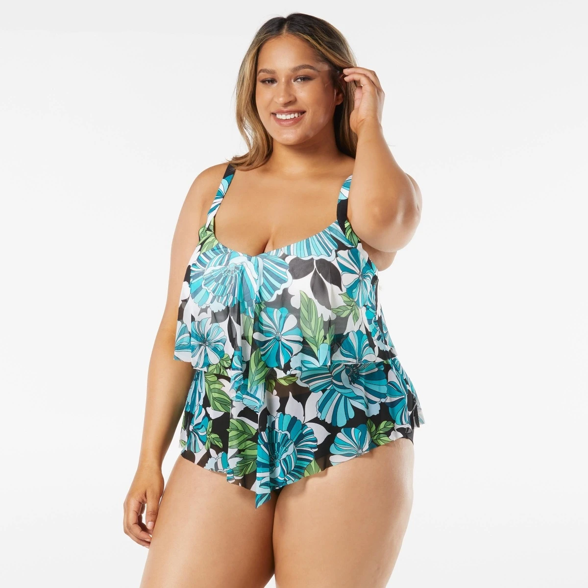 Beach House Swim Plus Size Portia Mesh Layer Tankini Top - Deco Garden 5 Beach House Swim Plus Size Portia Mesh Layer Tankini Top - Deco Garden - Image 3