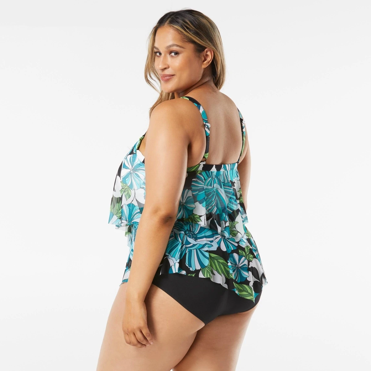Beach House Swim Plus Size Portia Mesh Layer Tankini Top - Deco Garden 4 Beach House Swim Plus Size Portia Mesh Layer Tankini Top - Deco Garden - Image 2