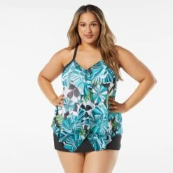 Beach House Swim Plus Size Kerry Mesh Layer Tankini Top - Deco Garden -Beach Fit Fashion hw06355 001 alt02 1