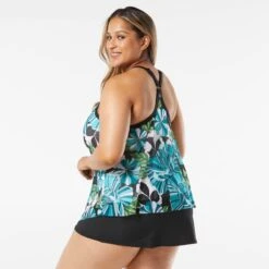 Beach House Swim Plus Size Kerry Mesh Layer Tankini Top - Deco Garden -Beach Fit Fashion hw06355 001 alt03 1