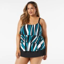 Beach House Swim Plus Size Jane Ruffle Tiered Tankini Top - Wave Pool Stripe -Beach Fit Fashion hw08096 001 alt02 1