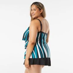 Beach House Swim Plus Size Jane Ruffle Tiered Tankini Top - Wave Pool Stripe -Beach Fit Fashion hw08096 001 alt03 1