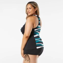 Beach House Swim Plus SIze Erinna Racerback Zipper Front Tankini Top - Wave Pool Stripe -Beach Fit Fashion hw08266 001 alt03 1