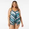 Beach House Swim Plus Size Kerry Mesh Layer Tankini Top - Wave Pool Stripe -Beach Fit Fashion hw08355 001 1