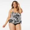 Beach House Swim Plus Size Sarah Side Tie Blouson Tankini Top - Abstract Palm -Beach Fit Fashion hw14012 001 1