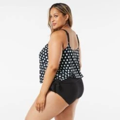 Beach House Swim Plus Size Sarah Side Tie Blouson Tankini Top - Retro Dot -Beach Fit Fashion hw16012 001 alt01 1