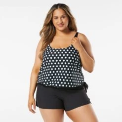 Beach House Swim Plus Size Sarah Side Tie Blouson Tankini Top - Retro Dot -Beach Fit Fashion hw16012 001 alt02 1