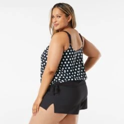 Beach House Swim Plus Size Sarah Side Tie Blouson Tankini Top - Retro Dot -Beach Fit Fashion hw16012 001 alt03 1