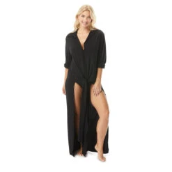 Coco Contours Bezel Long Sleeve Button Down Cover Up - Heritage -Beach Fit Fashion t31518 001 alt02