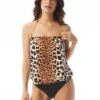 Vince Camuto Chain Halter Blouson Tankini Top - Jungle Cat
