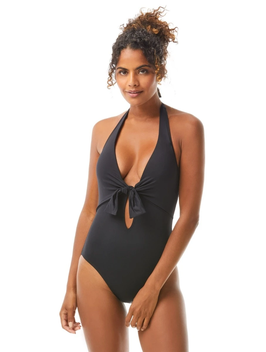 Vince Camuto Tie Front Halter One Piece Swimsuit - Solids 3 Vince Camuto Tie Front Halter One Piece Swimsuit - Solids